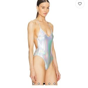 Norma kamali Low Back Fara Bodysuit in Hologram XS